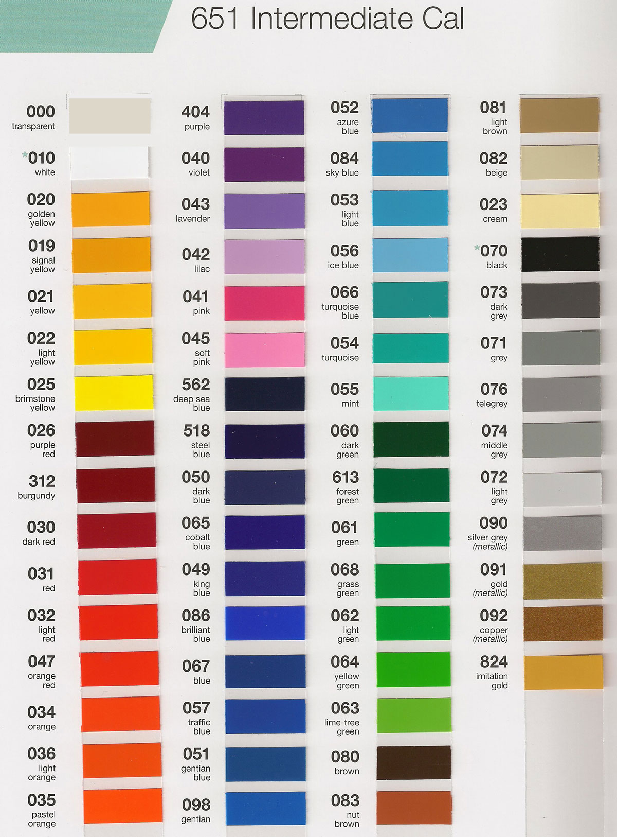 oracal 651 color chart