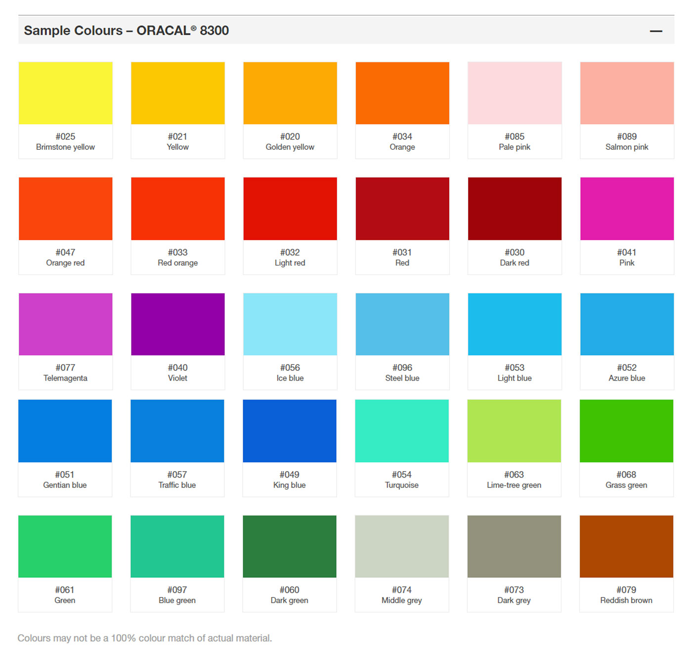 oracal 8300 color chart