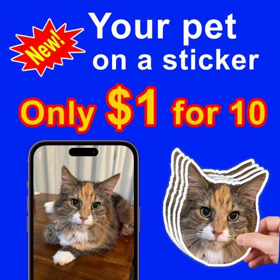 $1.00 for 10 stickers - Your pet on a sticker - Special Promotion (PICK UP ONLY)